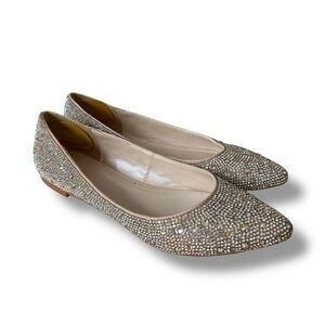 David’s bridal Elegant Rhinestone Embellished Flats silver women 7 wedding shoes